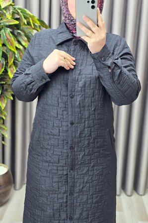 Kadın Giyim Büyük Beden Kapitone Tam Boy Manşet Kol Çıtçıtlı Kap 