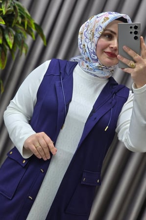 Kadın Giyim Büyük Beden Kapşonlu Yelekli Rivetli Spor Modal Üçlü Takım 