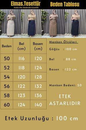 Kadın Giyim Büyük Beden Kemerli Gizli Yırtmaç Detaylı Astarlı Krep Kumaş Etek 