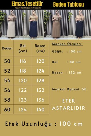 Kadın Giyim Büyük Beden Kemerli Gizli Yırtmaç Detaylı Astarlı Krep Kumaş Etek 