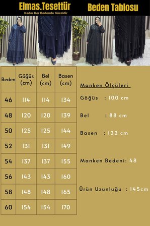 Kadın Giyim Büyük Beden Etek Ucu Üç Katlı Şifon Selin Abaya 
