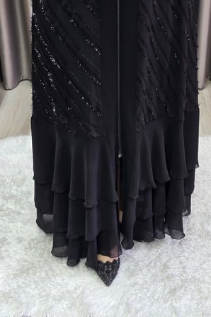 Kadın Giyim Büyük Beden Etek Ucu Üç Katlı Şifon Selin Abaya 