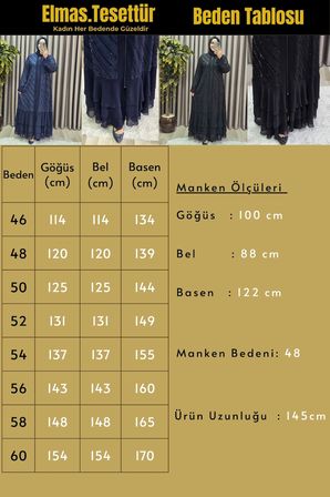 Kadın Giyim Büyük Beden Etek Ucu Üç Katlı Şifon Selin Abaya 