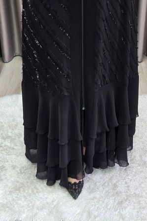 Kadın Giyim Büyük Beden Etek Ucu Üç Katlı Şifon Selin Abaya 