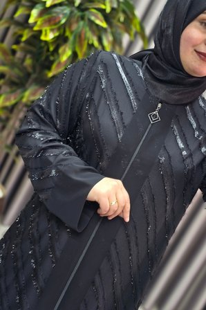 Kadın Giyim Büyük Beden Etek Ucu Üç Katlı Şifon Selin Abaya 