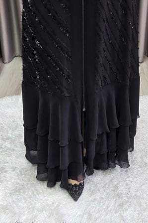 Kadın Giyim Büyük Beden Etek Ucu Üç Katlı Şifon Selin Abaya 