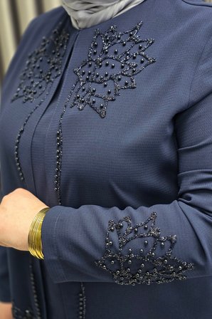 Kadın Giyim Büyük Beden Kapaklı Taşlı Krep Kumaş Nergiz Abiye 