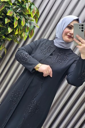 Kadın Giyim Büyük Beden Kapaklı Taşlı Krep Kumaş Nergiz Abiye 