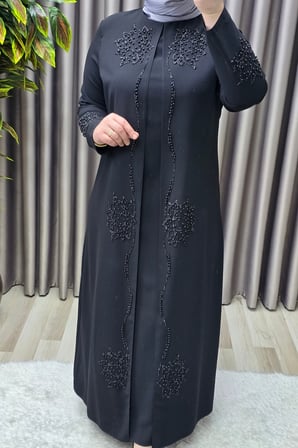 Kadın Giyim Büyük Beden Kapaklı Taşlı Krep Kumaş Nergiz Abiye 