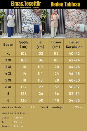 Kadın Giyim Büyük Beden Düğmeli Halka Desen Pantolonlu Tunik İkili Takım 