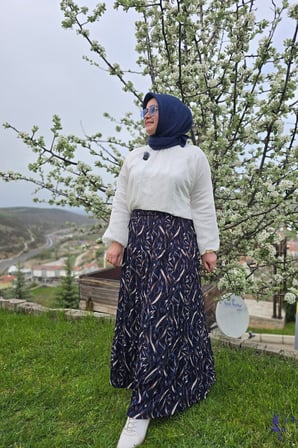 Kadın Giyim Büyük Beden Bürüncük Kumaş Beli Lastikli Fırça Desen Çingene Etek 