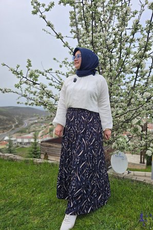 Kadın Giyim Büyük Beden Bürüncük Kumaş Beli Lastikli Fırça Desen Çingene Etek 