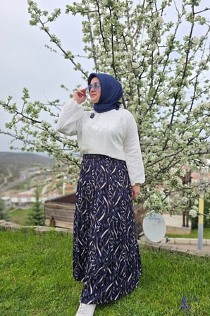 Kadın Giyim Büyük Beden Bürüncük Kumaş Beli Lastikli Fırça Desen Çingene Etek 