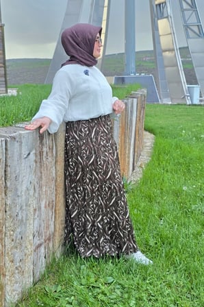 Kadın Giyim Büyük Beden Bürüncük Kumaş Beli Lastikli Fırça Desen Çingene Etek 
