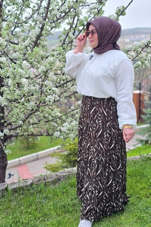 Kadın Giyim Büyük Beden Bürüncük Kumaş Beli Lastikli Fırça Desen Çingene Etek 