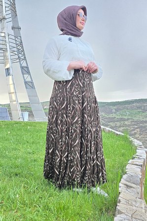 Kadın Giyim Büyük Beden Bürüncük Kumaş Beli Lastikli Fırça Desen Çingene Etek 