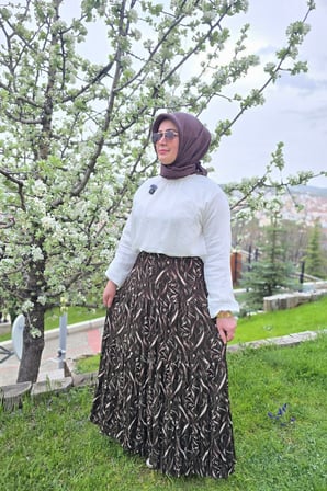 Kadın Giyim Büyük Beden Bürüncük Kumaş Beli Lastikli Fırça Desen Çingene Etek 
