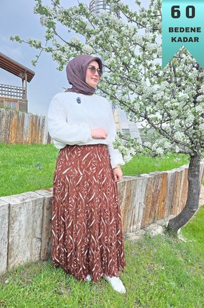 Kadın Giyim Büyük Beden Bürüncük Kumaş Beli Lastikli Fırça Desen Çingene Etek 