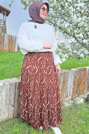 Kadın Giyim Büyük Beden Bürüncük Kumaş Beli Lastikli Fırça Desen Çingene Etek 