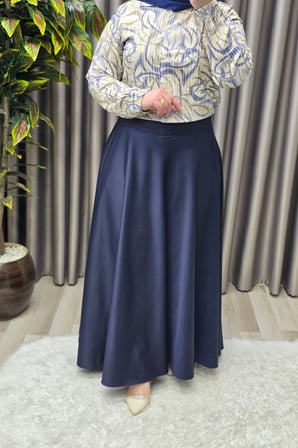 Kadın Giyim Büyük Beden Mevlana Model Yandan Fermuarlı Krep Saten Tek Renk Etek 
