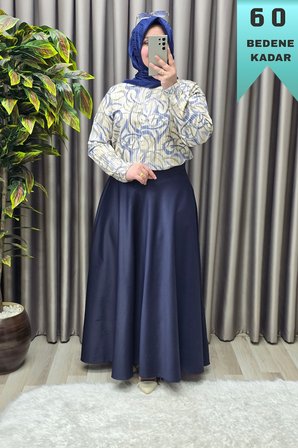Kadın Giyim Büyük Beden Mevlana Model Yandan Fermuarlı Krep Saten Tek Renk Etek 