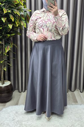 Kadın Giyim Büyük Beden Mevlana Model Yandan Fermuarlı Krep Saten Tek Renk Etek 