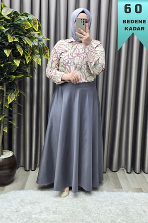 Kadın Giyim Büyük Beden Mevlana Model Yandan Fermuarlı Krep Saten Tek Renk Etek 