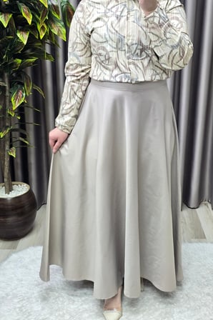 Kadın Giyim Büyük Beden Mevlana Model Yandan Fermuarlı Krep Saten Tek Renk Etek 