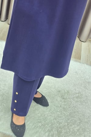 Kadın Giyim Büyük Beden Yakası ve Yanı Çıtçıtlı Pantolonlu Takım 