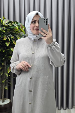 Kadın Giyim Büyük Beden Jakarlı Düğme Detaylı Krep Kumaş Kap 