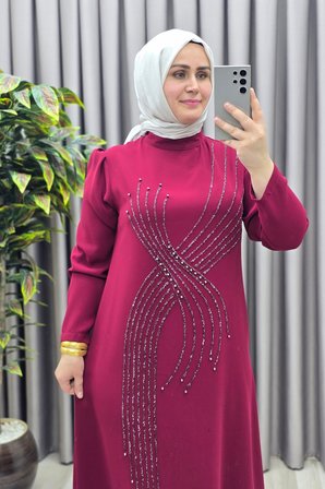 Kadın Giyim Büyük Beden Kurdele Taşlı Abiye 