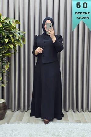 Kadın Giyim Büyük Beden Elmas Düğmeli Mevlana Krep Abiye Elbise 