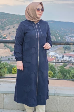 Kadın Giyim Büyük Beden Halka Kabartma Baskılı Jakarlı Kapşonlu Torba Cepli Kap 