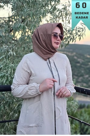 Kadın Giyim Büyük Beden Halka Kabartma Baskılı Jakarlı Kapşonlu Torba Cepli Kap 