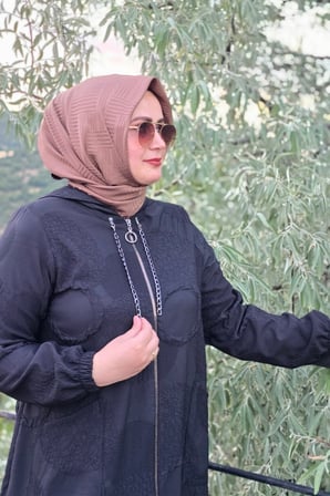 Kadın Giyim Büyük Beden Halka Kabartma Baskılı Jakarlı Kapşonlu Torba Cepli Kap 