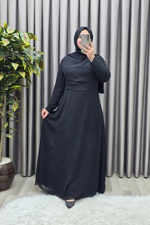 Kadın Giyim Büyük Beden Taşlı Pelerinli Şifon Mevlana Abiye Elbise 