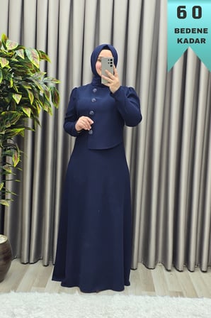 Kadın Giyim Büyük Beden Elmas Düğmeli Mevlana Krep Abiye Elbise 