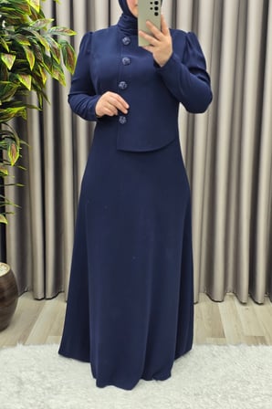 Kadın Giyim Büyük Beden Elmas Düğmeli Mevlana Krep Abiye Elbise 