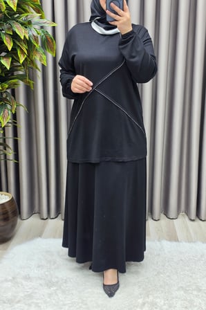 Kadın Giyim Büyük Beden Çapraz Taşlı Kolu Lastikli Korse Bel Etekli Elmas Sultan Takım 