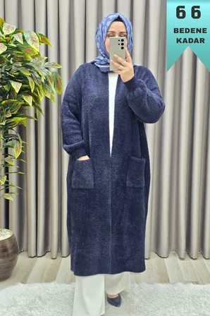 Kadın Giyim Büyük Beden Sakallı Yumoş 2 Cepli Uzun Boy Spor Hırka 