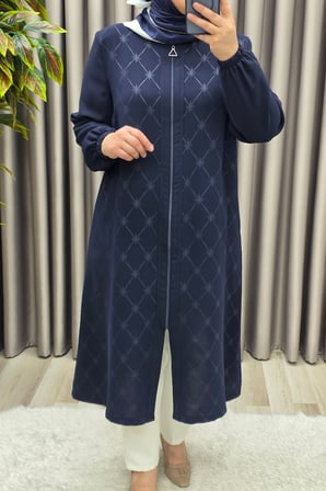 Kadın Giyim Büyük Beden Fermuarlı Yıldız Desenli Jakar Baskılı Kap 