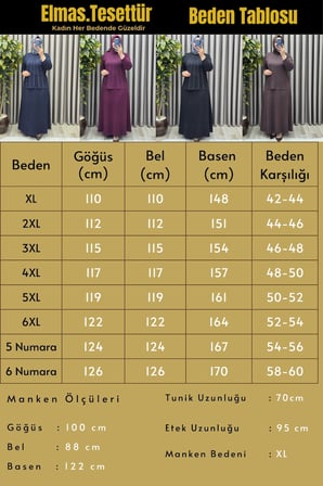 Kadın Giyim Büyük Beden Beş Şerit Taşlı Mevlana Etekli İkili Takım 