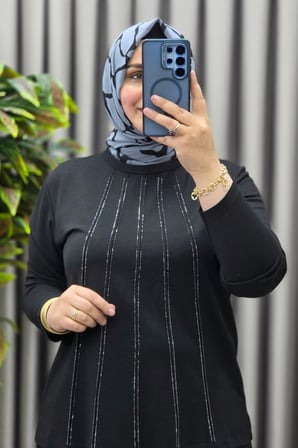 Kadın Giyim Büyük Beden Beş Şerit Taşlı Mevlana Etekli İkili Takım 
