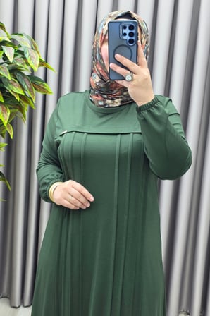 Kadın Giyim Büyük Beden Kolu Lastikli Çimalı Robalı Kristal Elbise 