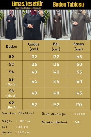 Kadın Giyim Büyük Beden Yakası Taşlı Gizli Düğmeli Tam Boy Kaşe Kaban 
