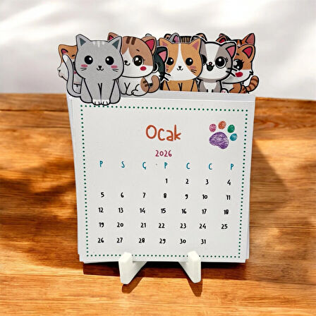 2026 Takvim - Kediler Masaüstü Takvim- Standlı Takvim