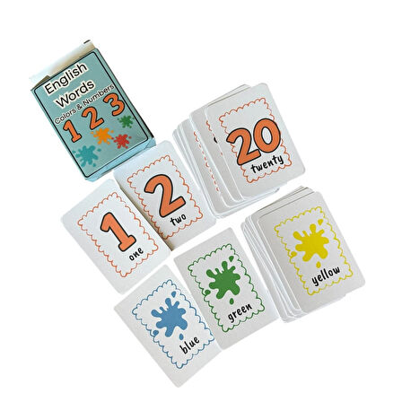 40 Adet Renkler ve Sayılar İngilizce Çalışma Kartları (105x70 mm)