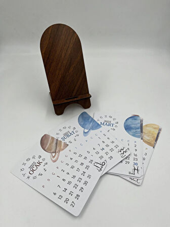 2026 Takvim - Astroloji Burç Ve Gezegenleri Standlı Masaüstü Takvim- Ahşap Telefon Tutucu