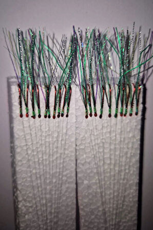 Eagenset Çapari İstavrit Çaparisi, 20x12 Beden, Ultraviyole Uv Neon Koyu Yeşil Sim, 11 No Kırmızı İğne, 10 İğneli, 2li Paket