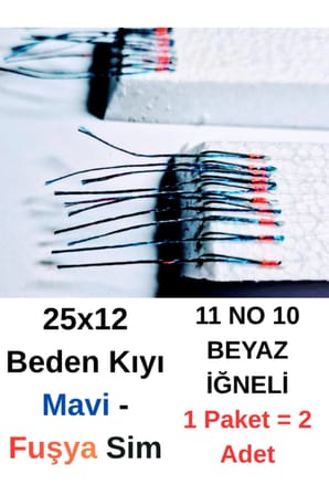 ea genset Çapari İstavrit Çaparisi, 25x12 Beden, Mavi - Fuşya Sim, 11 No Beyaz İğne, 10 İğneli, 2li Paket
